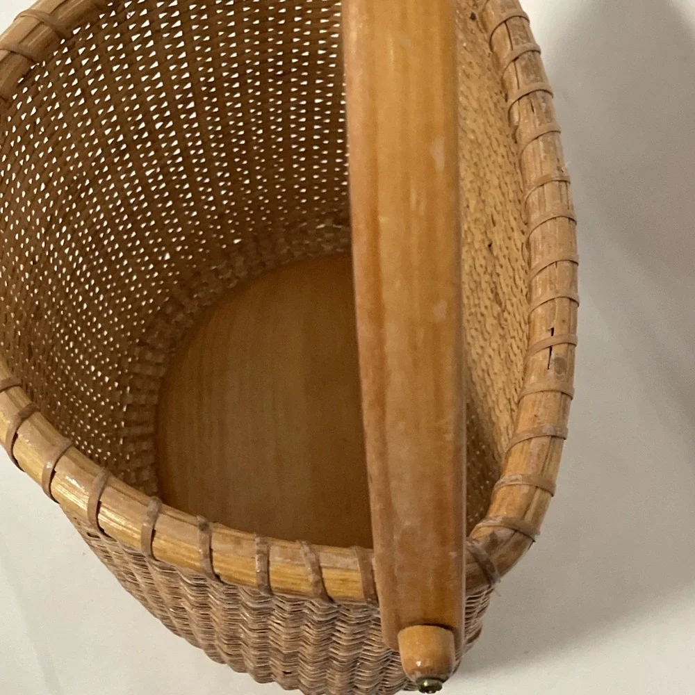 Nantucket Lighthouse Style Basket Woven Wooden Swing Handled Half Round